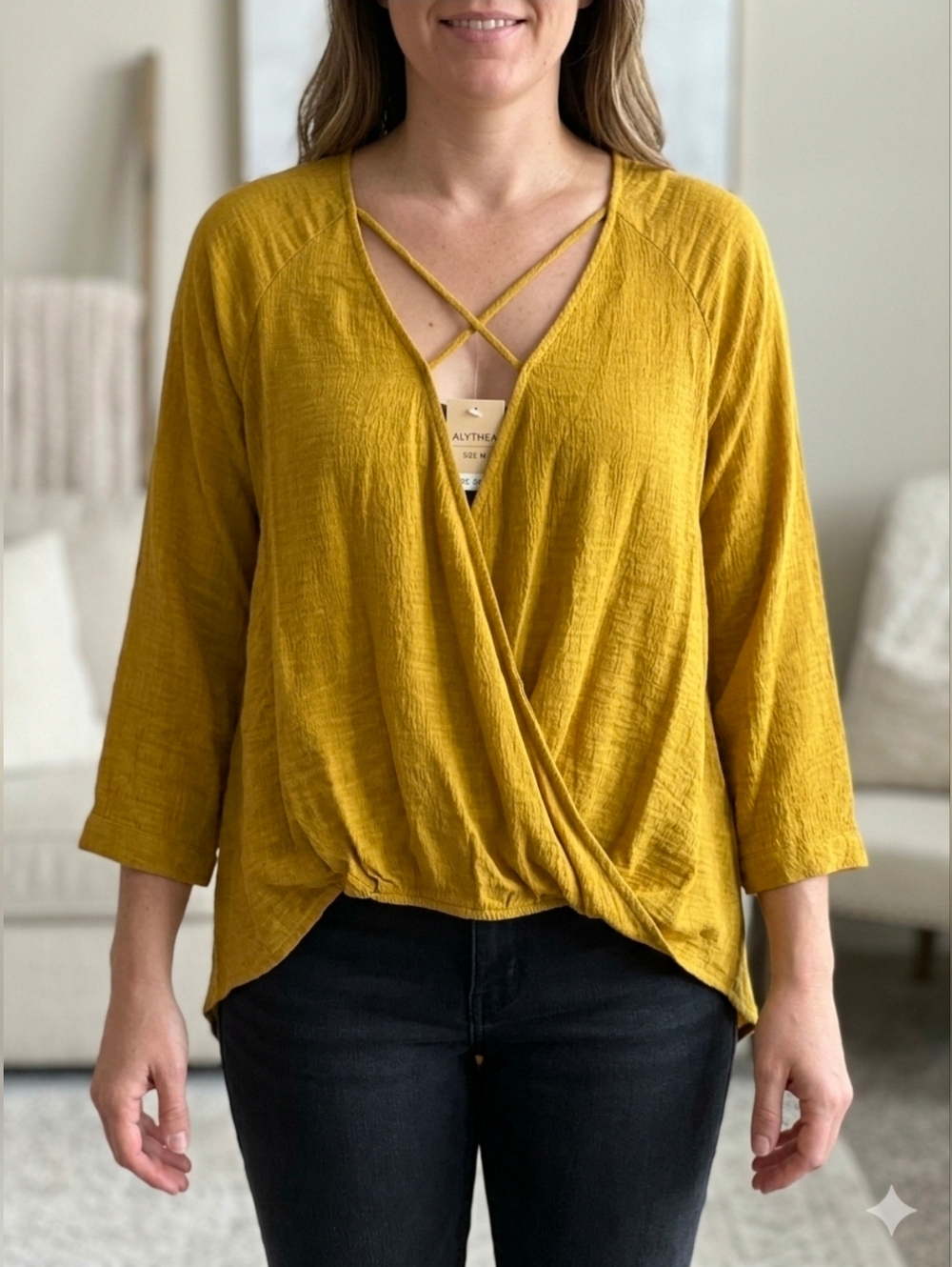 Alythea Mustard Crisscross Wrap-Front Tunic